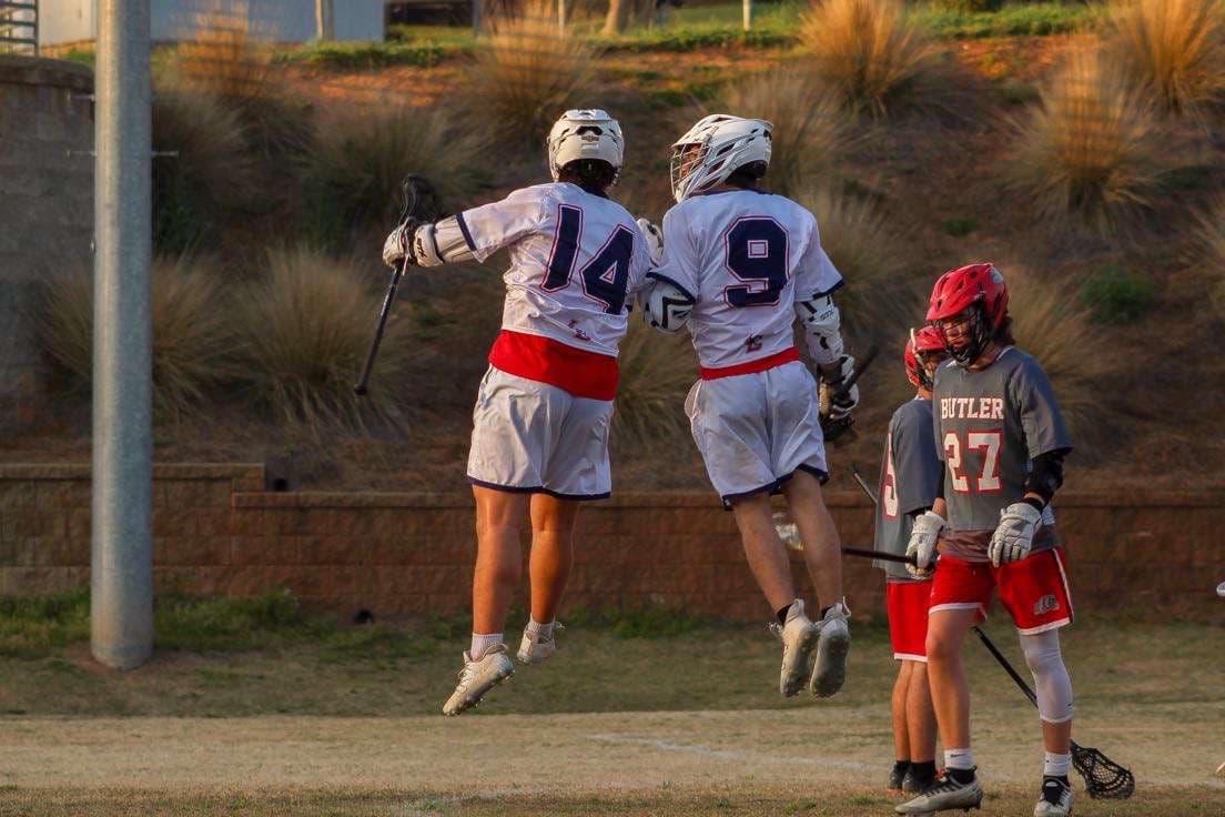 Celebrating during a lacrosse game